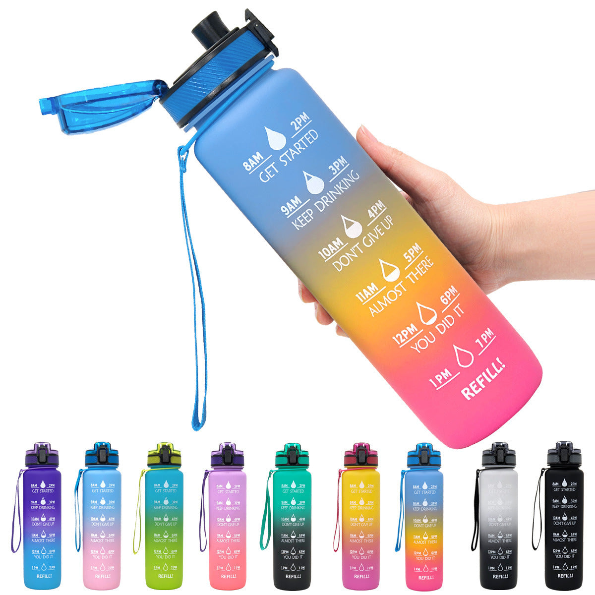 Motivational Water Bottle With Time Marker For Sports And Fitness